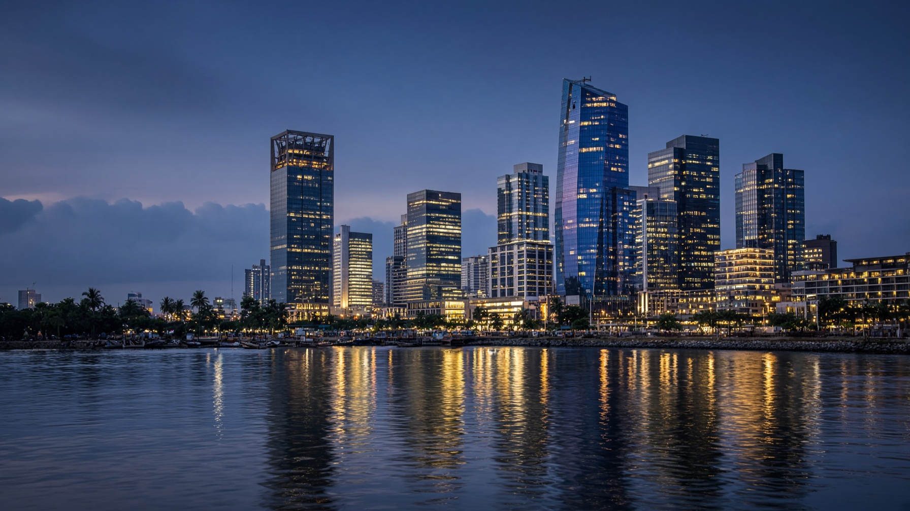 Lagos waterfront at blue hour